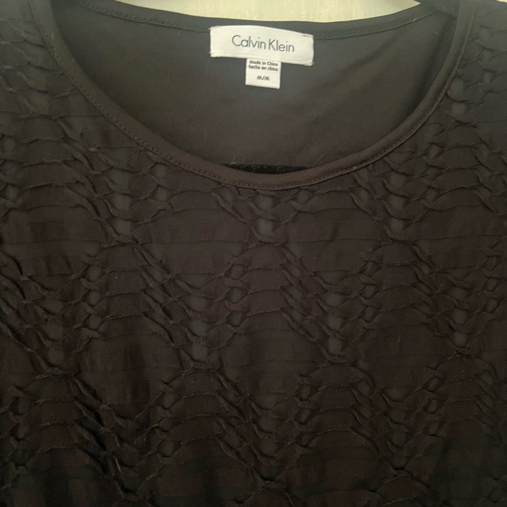 Black double layer mesh and cut out modern lace shirt